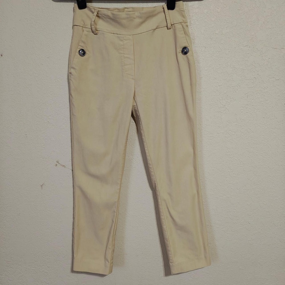 Jules & Leopold Cream High Waisted Trousers Tan Straight Leg Pants Womens XS